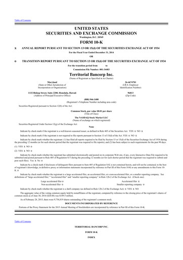 Thumbnail Territorial Bancorp
 10-K Annual Report 2014