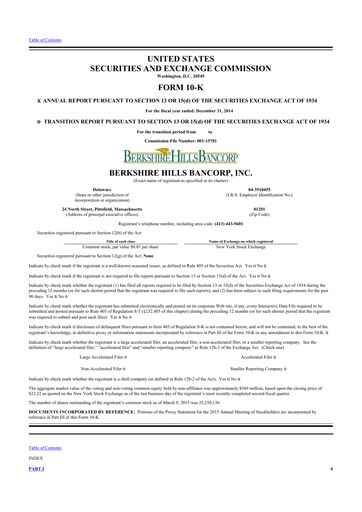 Thumbnail Berkshire Hills Bancorp 10-K Annual Report 2014