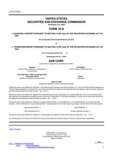 Thumbnail AAR 10-Q Quarterly Report FY2015 