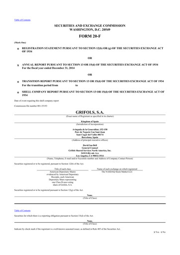 Miniature Grifols 20-F Rapport annuel 