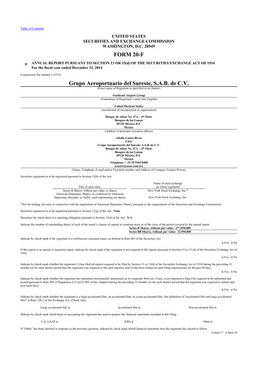 Miniature Grupo Aeroportuario del Sureste
(ASUR) 20-F Rapport annuel 