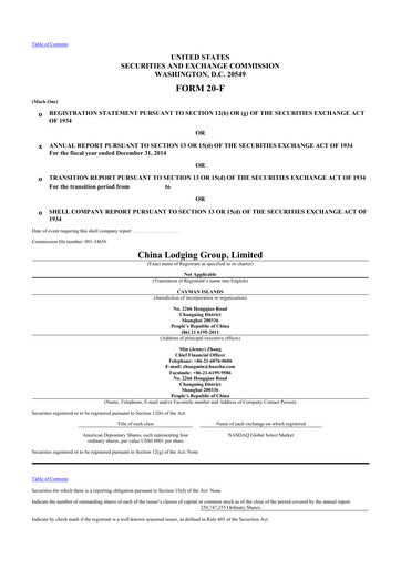 Thumbnail H World Group Limited 20-F Annual Report 2014