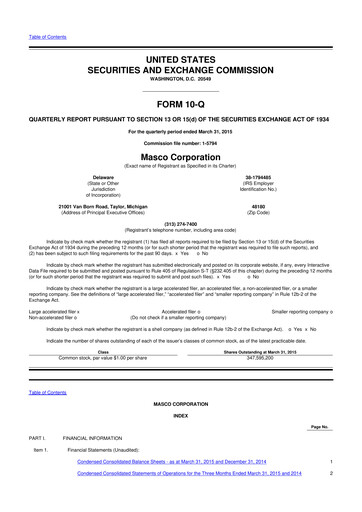 Miniature Masco 10-Q Rapport trimestriel 2015 