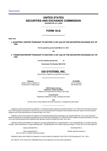 Thumbnail OSI Systems
 10-Q Quarterly Report FY2015 