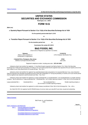 Vorschaubild B&G Foods

 10-Q Quartalsbericht 2015 