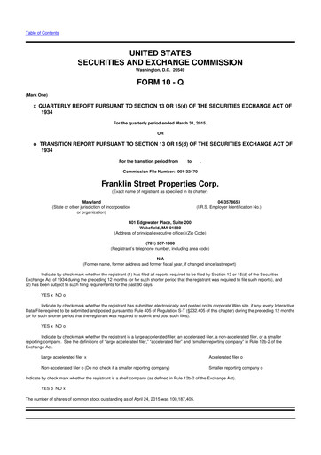 Miniature Franklin Street Properties 10-Q Rapport trimestriel  