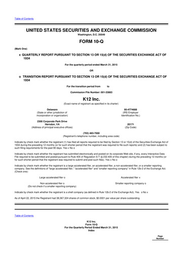 Thumbnail Stride (K12 Education)
 10-Q Quarterly Report FY2015 