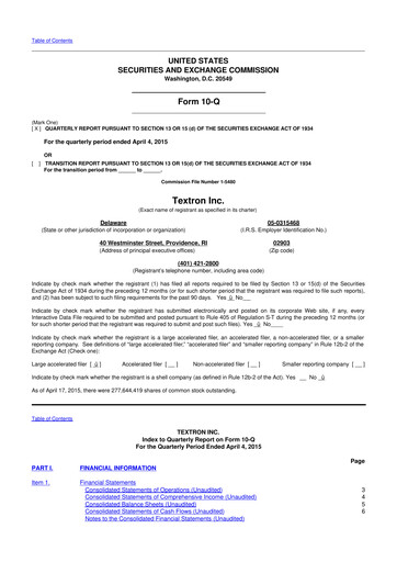 Miniature Textron 10-Q Rapport trimestriel 2015 