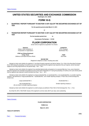 Thumbnail Fluor Corporation
 10-Q Quarterly Report FY2015 