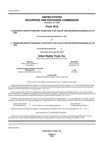 Vorschaubild Arbor Realty Trust
 10-Q Quartalsbericht 2015 