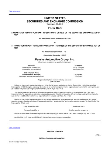 Thumbnail Penske Automotive Group 10-Q Quarterly Report FY2015 