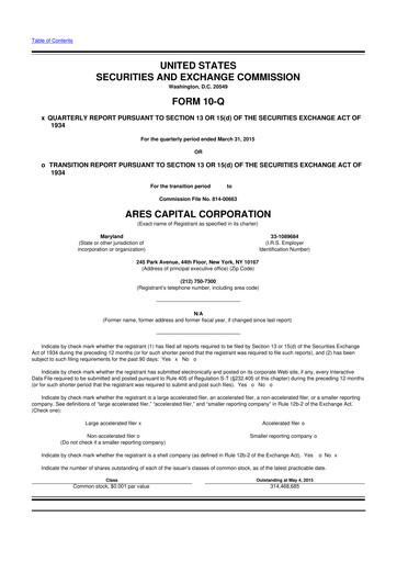 Thumbnail Ares Capital
 10-Q Quarterly Report FY 