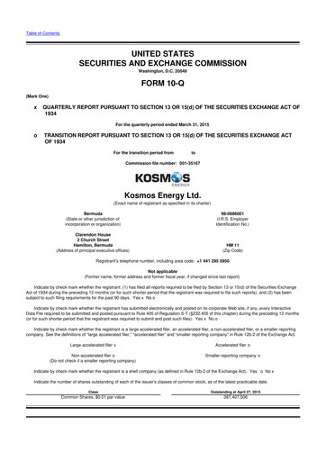 Thumbnail Kosmos Energy 10-Q Quarterly Report FY2015 