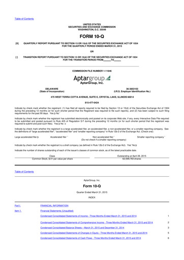 Miniature AptarGroup 10-Q Rapport trimestriel 2015 