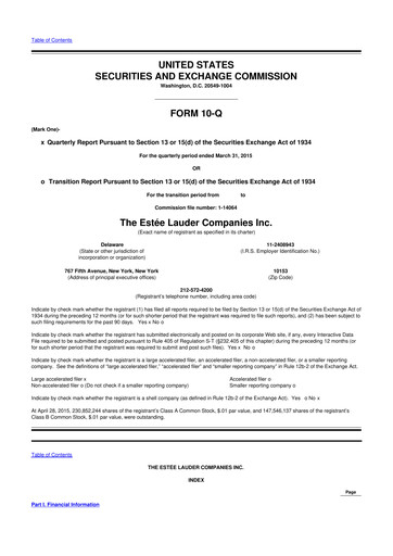 Miniature Estee Lauder 10-Q Rapport trimestriel 2015 