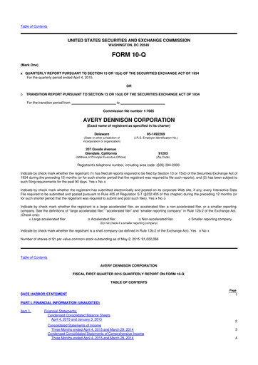 Miniature Avery Dennison
 10-Q Rapport trimestriel 2015 