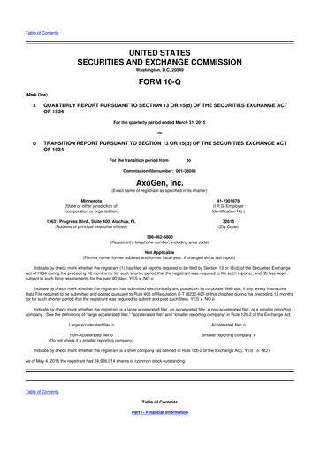 Thumbnail Axogen 10-Q Quarterly Report FY2015 