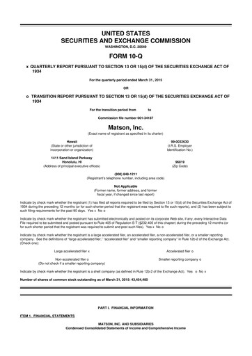 Thumbnail Matson 10-Q Quarterly Report FY2015 