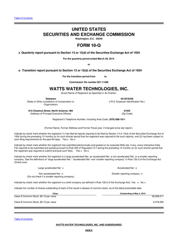 Miniature Watts Water Technologies
 10-Q Rapport trimestriel 2015 