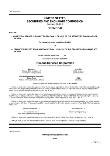 Vorschaubild Primoris Services Corporation
 10-Q Quartalsbericht 2015 