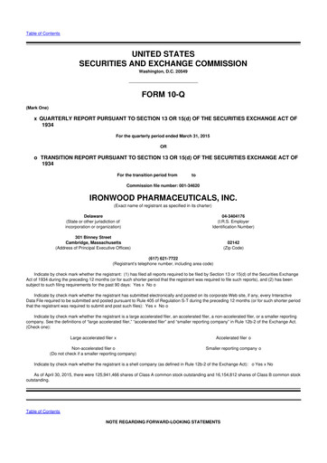 Thumbnail Ironwood Pharmaceuticals
 10-Q Quarterly Report FY2015 