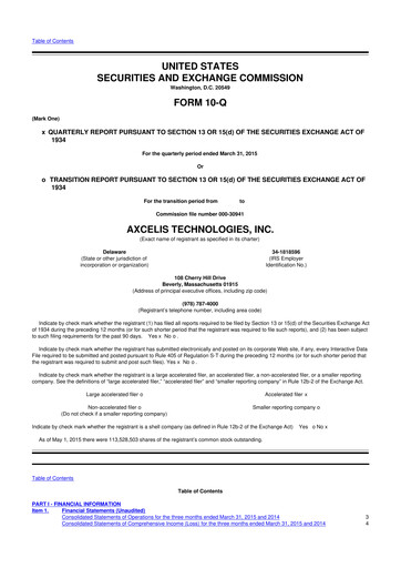 Miniature Axcelis Technologies
 10-Q Rapport trimestriel  