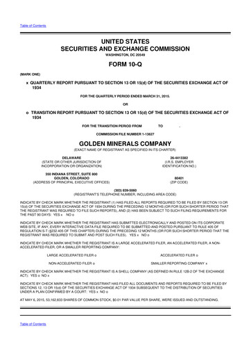 Miniature Golden Minerals
 10-Q Rapport trimestriel 2015 