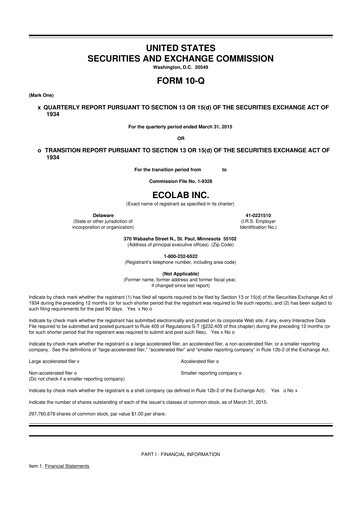 Miniature Ecolab 10-Q Rapport trimestriel 2015 