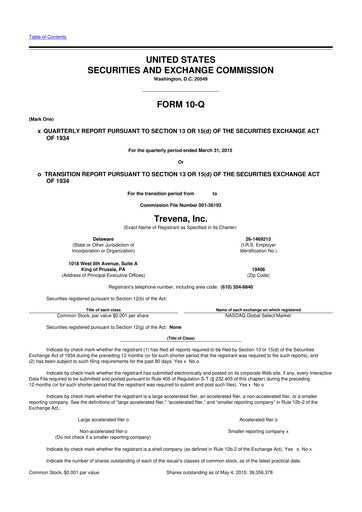 Thumbnail Trevena 10-Q Quarterly Report FY2015 