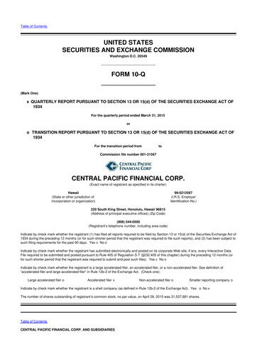 Thumbnail Central Pacific Financial 10-Q Quarterly Report FY2015 