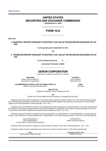 Thumbnail Geron 10-Q Quarterly Report FY2015 