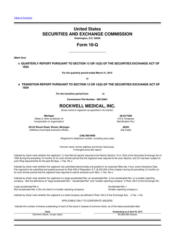 Vorschaubild Rockwell Medical
 10-Q Quartalsbericht  