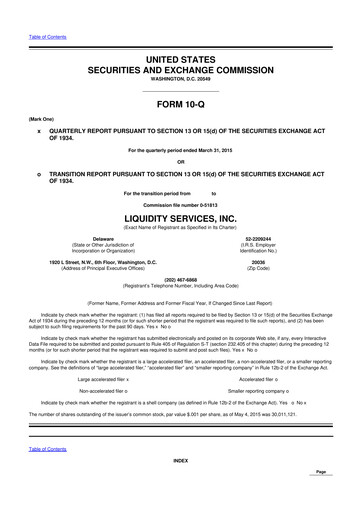 Miniature Liquidity Services
 10-Q Rapport trimestriel 2015 