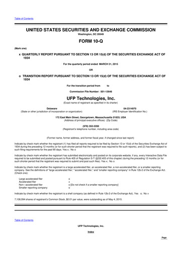 Thumbnail UFP Technologies
 10-Q Quarterly Report FY2015 