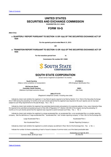 Miniature South State Corp 10-Q Rapport trimestriel 2015 