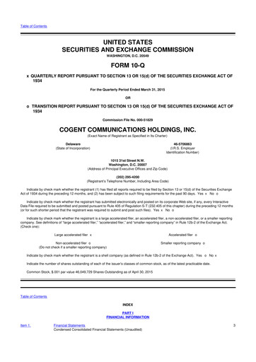 Thumbnail Cogent Communications
 10-Q Quarterly Report FY2015 
