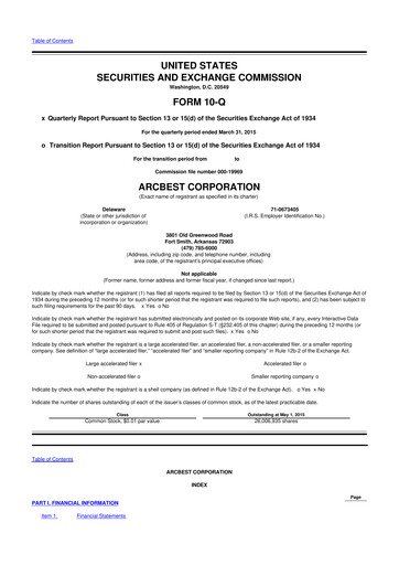 Thumbnail ArcBest 10-Q Quarterly Report FY2015 