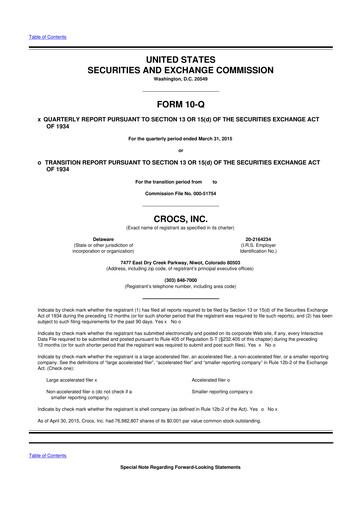 Miniature Crocs 10-Q Rapport trimestriel 2015 