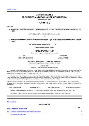 Thumbnail Plug Power 10-Q Quarterly Report FY2015 