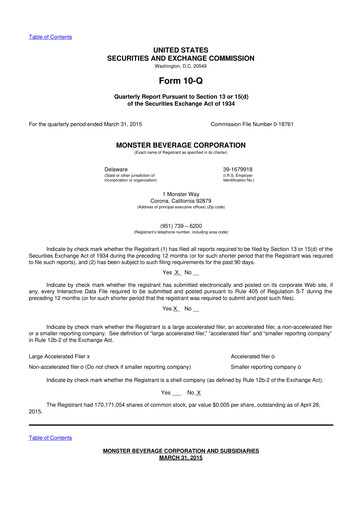 Thumbnail Monster Beverage 10-Q Quarterly Report FY2015 