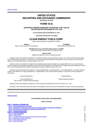 Thumbnail Clean Energy Fuels 10-Q Quarterly Report FY2015 