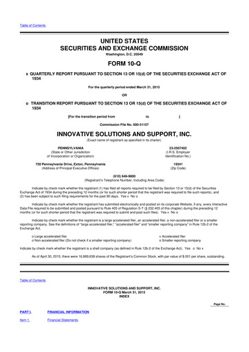 Thumbnail Innovative Solutions and Support 10-Q Quarterly Report FY2015 