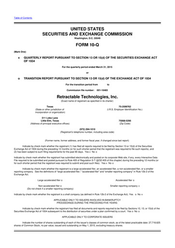 Thumbnail Retractable Technologies 10-Q Quarterly Report FY2015 