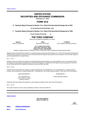 Thumbnail The Toro Company
 10-Q Quarterly Report FY2015 