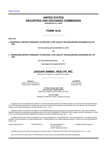 Thumbnail Jaguar Health 10-Q Quarterly Report FY2015 