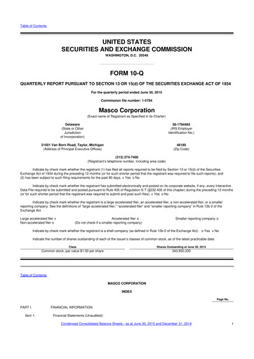 Miniature Masco 10-Q Rapport trimestriel 2015 