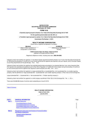 Vorschaubild Realty Income 10-Q Quartalsbericht 2015 