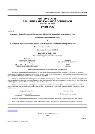 Vorschaubild B&G Foods

 10-Q Quartalsbericht 2015 