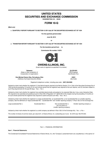 Thumbnail O-I Glass
 10-Q Quarterly Report FY2015 