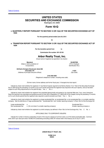 Vorschaubild Arbor Realty Trust
 10-Q Quartalsbericht 2015 